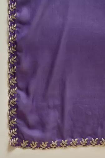Purple neon chiffon embroidered saree with unstitched blouse piece