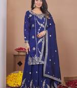 Blue vichitra silk sequence embroidered sharara suit