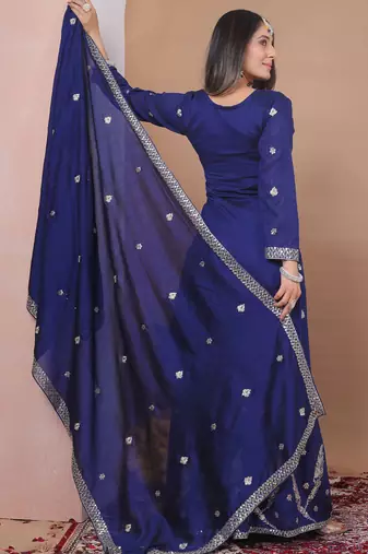 Blue vichitra silk sequence embroidered sharara suit