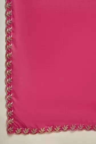 Rani neon chiffon embroidered saree with unstitched blouse piece