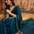 Teal neon chiffon embroidered saree with unstitched blouse piece