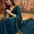Teal neon chiffon embroidered saree with unstitched blouse piece