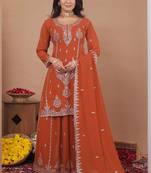 Rust orange georgette sequence embroidered sharara suit