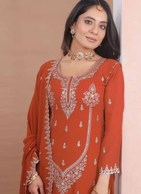 Rust orange georgette sequin embroidered sharara suit 3