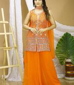 Orange georgette sequence embroidered sharara suit