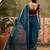 Teal neon chiffon embroidered saree with unstitched blouse piece