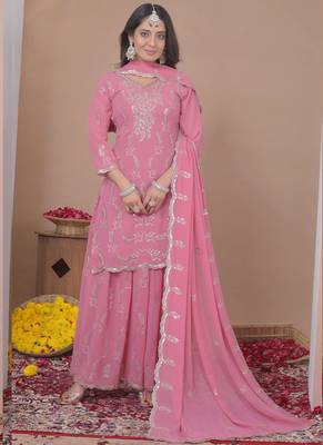 Light pink georgette sequin embroidered sharara suit 2