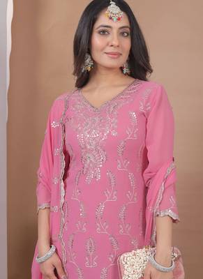 Light pink georgette sequin embroidered sharara suit 3