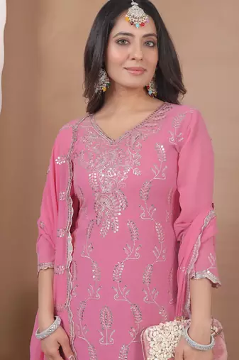 Light pink georgette sequence embroidered sharara suit
