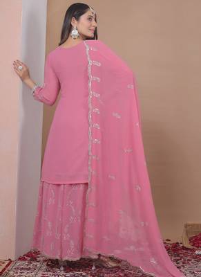 Light pink georgette sequin embroidered sharara suit 4