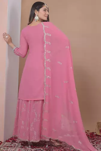 Light pink georgette sequence embroidered sharara suit