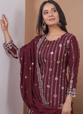Brown crepe silk sequin embroidered sharara suit 3