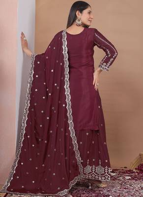 Brown crepe silk sequin embroidered sharara suit 4