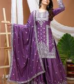 Lavender crepe silk sequence embroidered sharara suit