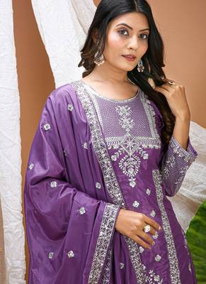 Lavender crepe silk sequin embroidered sharara suit 3