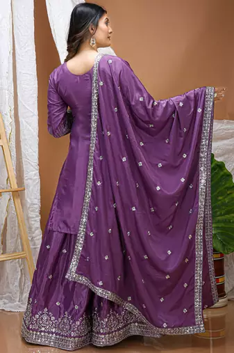 Lavender crepe silk sequin embroidered sharara suit