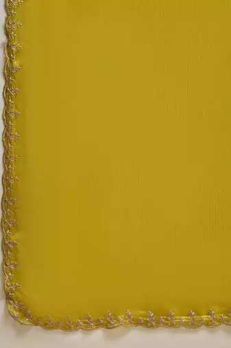 Neon chiffon embeoidered saree with unstitched blouse piece