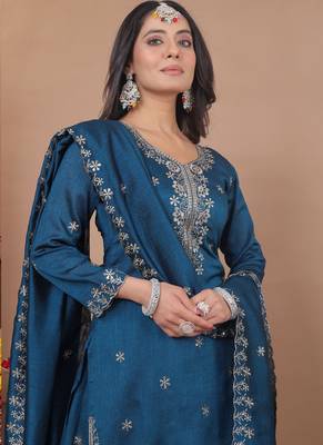 Royal blue vichitra silk sequin embroidered sharara suit 3