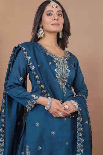 Royal blue vichitra silk sequence embroidered sharara suit