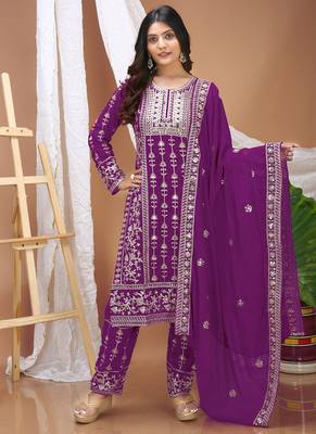 Violet georgette sequin embroidered salwar suit 1