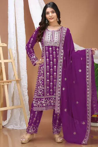 Violet georgette sequence embroidered salwar suit