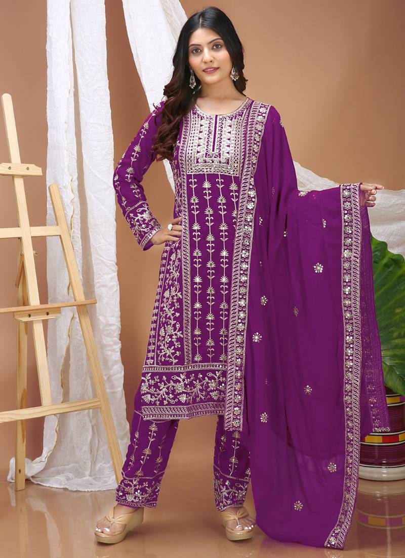 Violet georgette sequence embroidered salwar suit