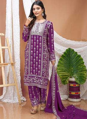 Violet georgette sequin embroidered salwar suit 2