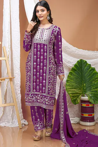 Violet georgette sequin embroidered salwar suit