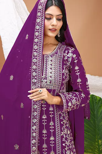 Violet georgette sequin embroidered salwar suit