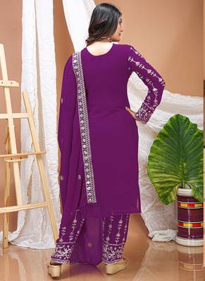 Violet georgette sequin embroidered salwar suit 4