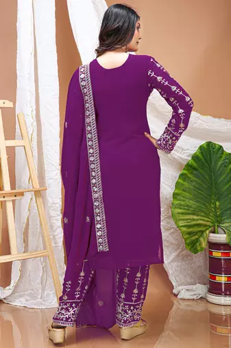 Violet georgette sequin embroidered salwar suit