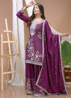Violet chinon silk sequin embroidered sharara suit 2
