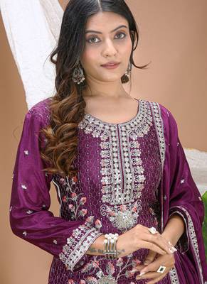 Violet chinon silk sequin embroidered sharara suit 3