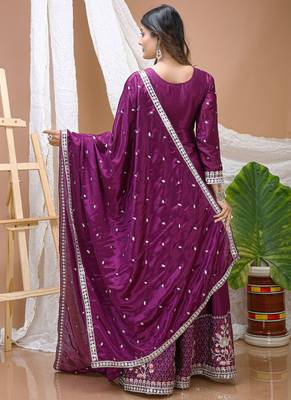 Violet chinon silk sequin embroidered sharara suit 4