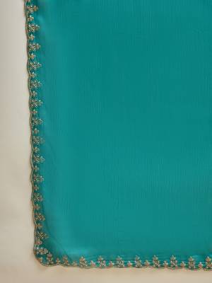 Rama chiffon embeoidered saree with unstitched blouse piece 5