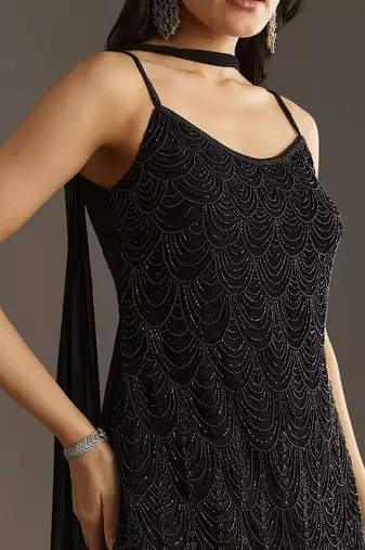 Black Georgette Beads Embroidery Sequence Work Kurta Sharara Dupatta Set