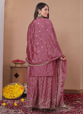 Onion pink chinon silk sequin embroidered sharara suit 4