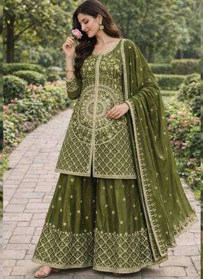 Mehendi chinon silk sequin embroidered sharara suit 2