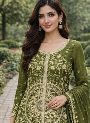 Mehendi chinon silk sequin embroidered sharara suit 3