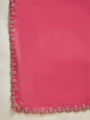 Rani chiffon embeoidered saree with unstitched blouse piece 5