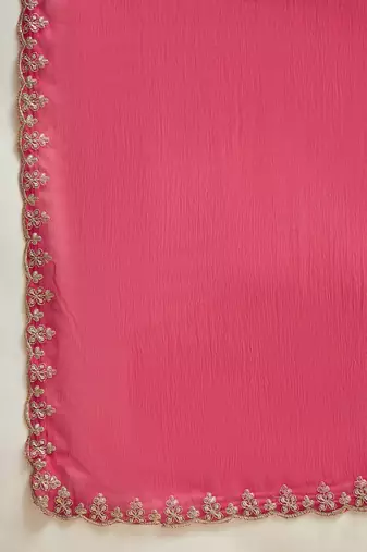 Rani chiffon embeoidered saree with unstitched blouse piece