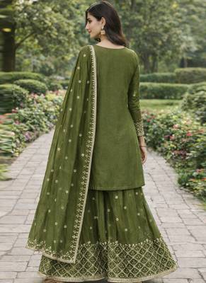 Mehendi chinon silk sequin embroidered sharara suit 4