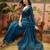 Teal chiffon embeoidered saree with unstitched blouse piece