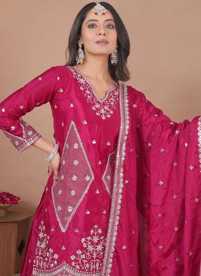 Pink chinon silk sequin embroidered sharara suit 3