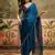 Teal chiffon embeoidered saree with unstitched blouse piece