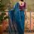 Teal chiffon embeoidered saree with unstitched blouse piece