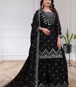 Black chinon silk sequence embroidered sharara suit