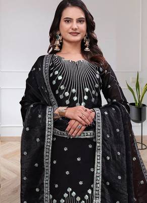Black chinon silk sequin embroidered sharara suit 4