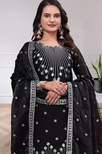 Black chinon silk sequin embroidered sharara suit