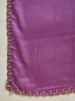 Wine chiffon embeoidered saree with unstitched blouse piece 5